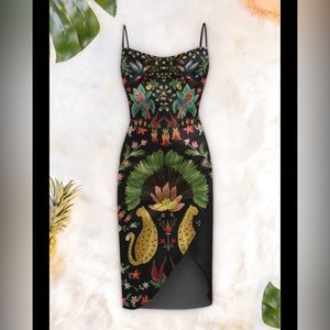 Averie Cowl Midi Dress in Rainforest leopard jungle Print large